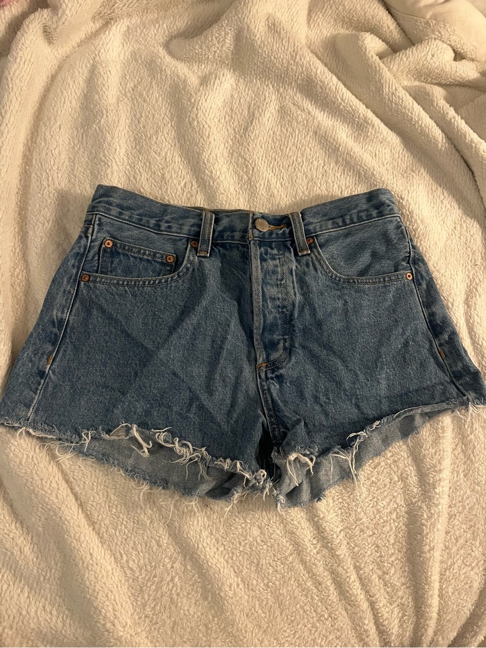 Aritzia Distressed Blue Denim Cutoff Shorts